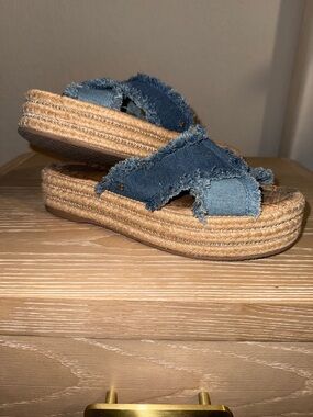 Sam Edelman Denim Espadrille Platform Slide Sandals